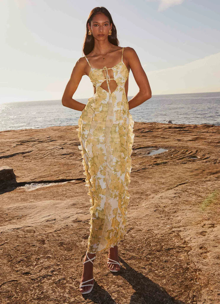 Golden Mirage Ruffle Dress
