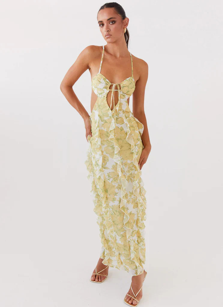 Golden Mirage Ruffle Dress