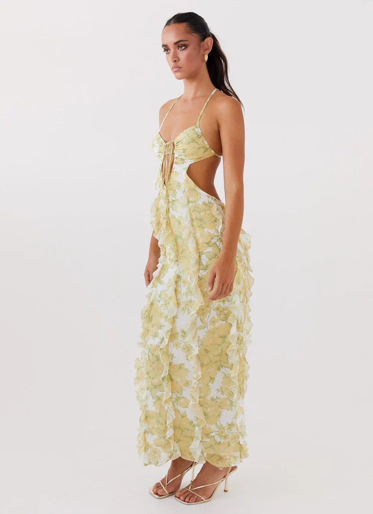 Golden Mirage Ruffle Dress